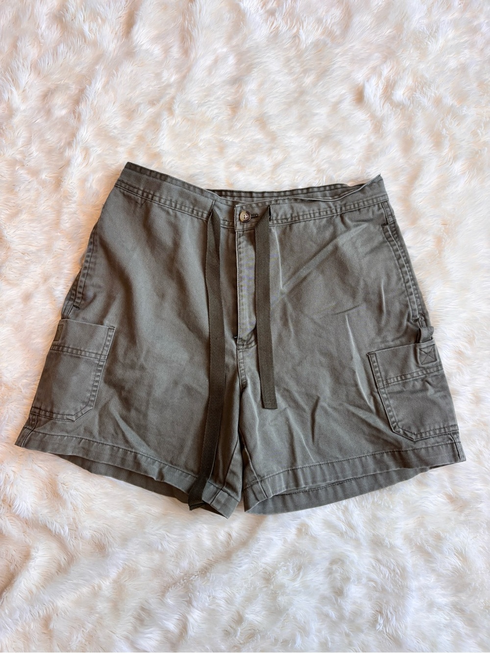 Y2K Vintage Rue 21 Olive Green Utility Cargo Shorts Lace Waist Womens 8 Cotton